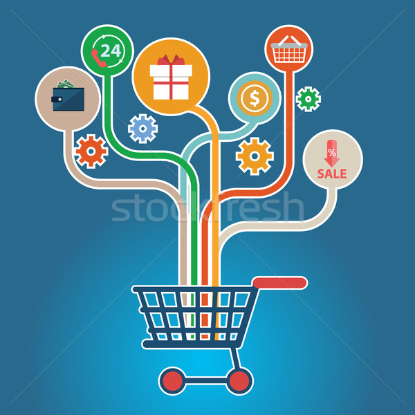Stock photo: Abstract trees with icons for web design E commerce