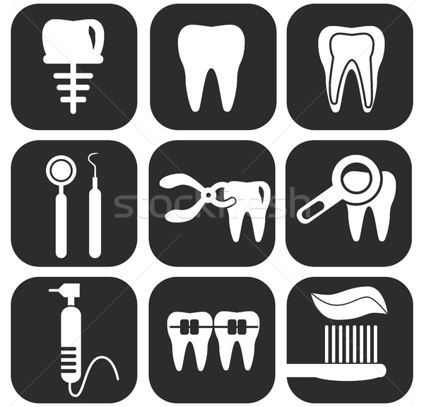 Dental icons set on grey Stock photo © Photoroyalty