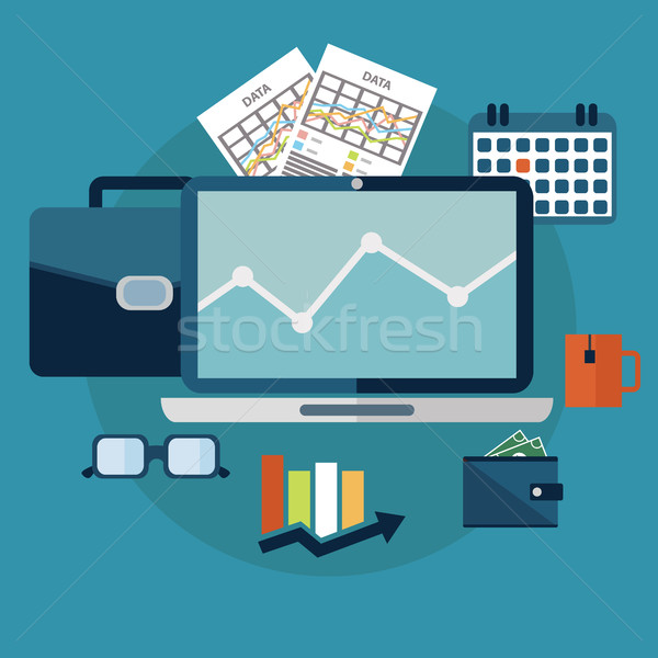 Simple graphic illustration in trendy flat style with objects used in everyday life of modern people Stock photo © Photoroyalty