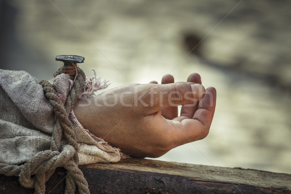 Kéz fából készült kereszt közelkép Jézus Isten Stock fotó © photosebia