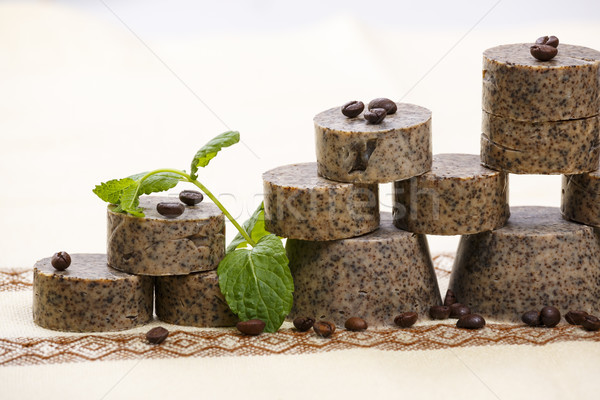 Feito à mão sabão barras grãos de café verde Foto stock © photosebia