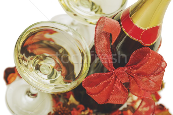 Champagner Gläser Flasche rot Weihnachten Stock foto © photosebia