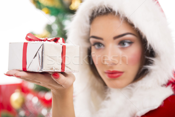 美しい サンタクロース 少女 ギフトボックス 見える ストックフォト © photosebia