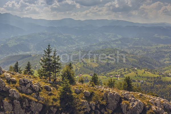 Békés panorámakép hegy tájkép óriási völgy Stock fotó © photosebia