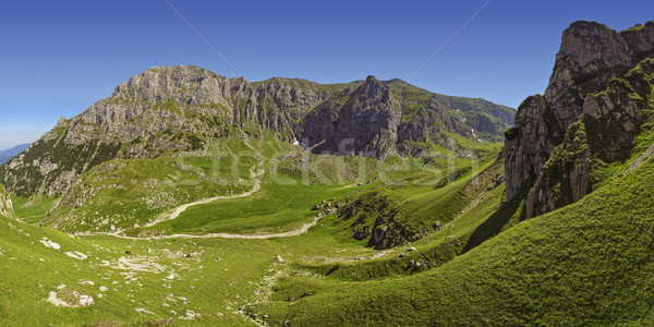 Völgy hegyek panorámakép alpesi tájkép óriási Stock fotó © photosebia