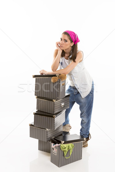 Stock foto: Unentschieden · ruhend · Frau · gestreift · Boxen