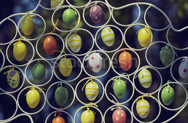 Hanging colorful decorative Easter eggs Stock photo © photosebia