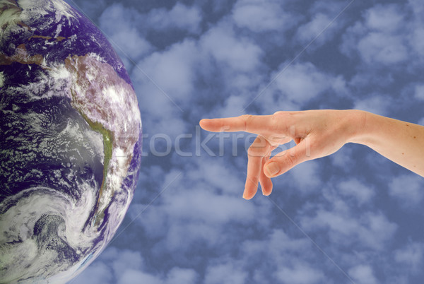 指向 南美洲 手 地球 行星 圖像 商業照片 © photosil