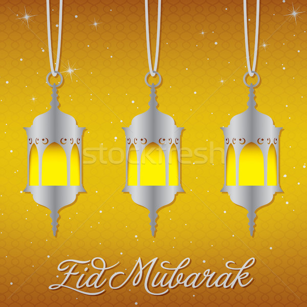 'Eid Mubarak' (Blessed Eid) lantern greeting card in vector format.
 Stock photo © piccola