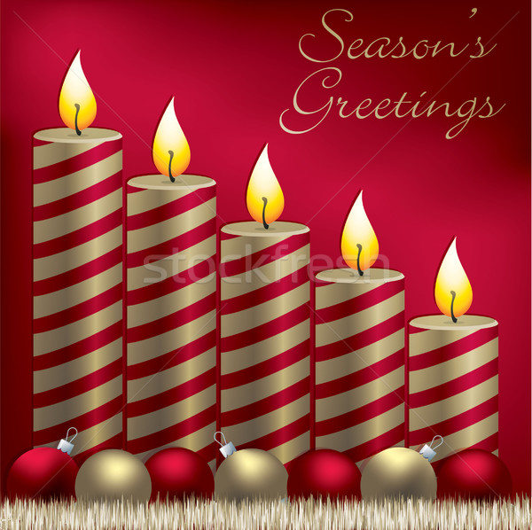 Season's Greetings candle, bauble and tinsel card in vector form Stock photo © piccola