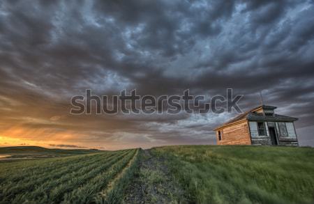 Stockfoto: Verlaten · saskatchewan · Canada · zonsondergang · prairie
