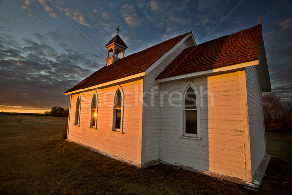 Stock fotó: Naplemente · Saskatchewan · templom · jávorszarvas · állkapocs · Kanada