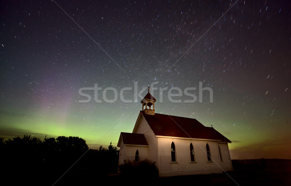 Gece kilise kuzey ışıklar saskatchewan Kanada Stok fotoğraf © pictureguy