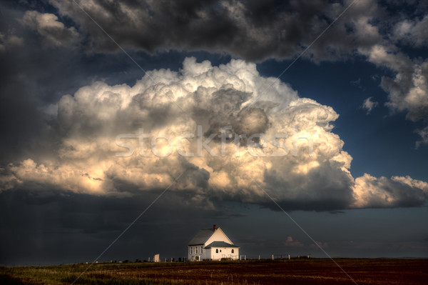 Gewitterwolken Saskatchewan Land Kirche Sonnenuntergang Himmel Stock foto © pictureguy