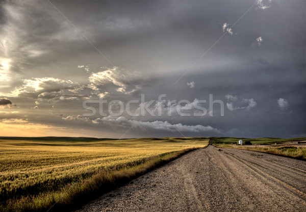 Foto stock: Nubes · de · tormenta · saskatchewan · nubes · camino · de · grava · cielo · naturaleza