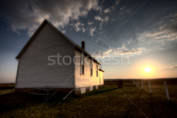 Gewitterwolken Saskatchewan Land Kirche Sonnenuntergang Himmel Stock foto © pictureguy