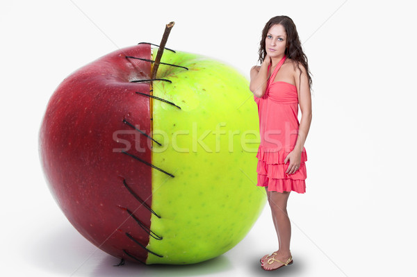 Zdjęcia stock: Kobieta · jabłko · piękna · kobieta · stałego · obok · całość