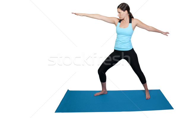 Vrouw yoga mooie vrouw houding meisje vrouwen Stockfoto © piedmontphoto
