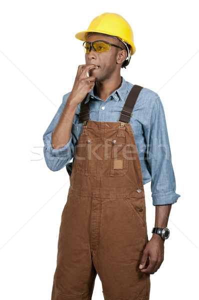 Pracownik budowlany przystojny mężczyzna budynku mężczyzn pracownika komunikacji Zdjęcia stock © piedmontphoto