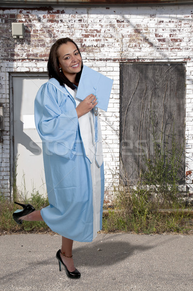 Pós-graduação jovem preto africano americano mulher graduação Foto stock © piedmontphoto