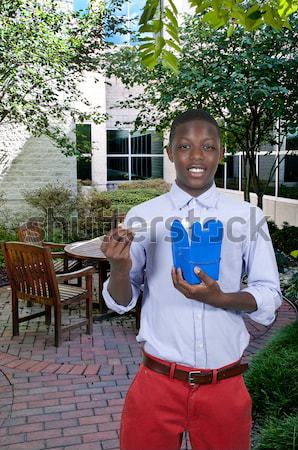 Teenager hören Kopfhörer jungen schwarz Stock foto © piedmontphoto