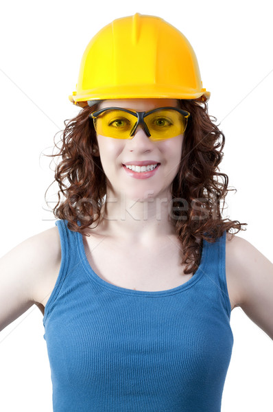 Femenino trabajador de la construcción gafas de seguridad mujer Foto stock © piedmontphoto
