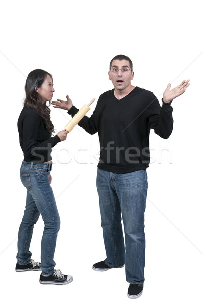 Woman Chasing man with Rolling Pin Stock photo © piedmontphoto
