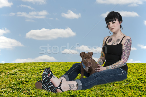 красивая женщина бык щенков красивой девушки Сток-фото © piedmontphoto