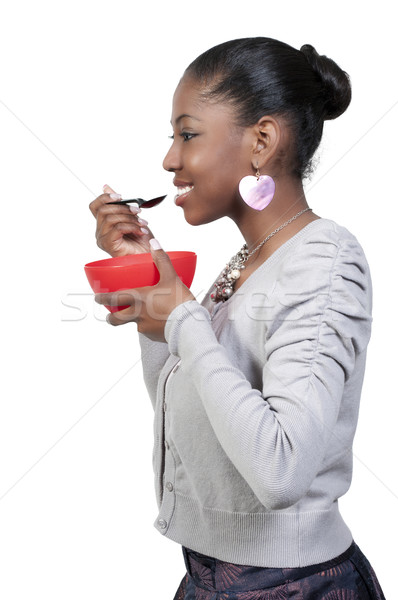 Vrouw eten mooie vrouw voedsel meisje glimlach Stockfoto © piedmontphoto