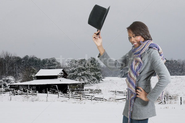 [[stock_photo]]: Femme · hiver · belle · noir · neige