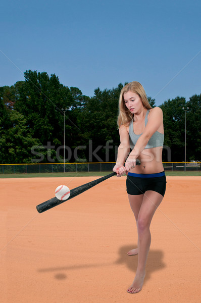 Donna giocatore di baseball bella donna mazza da baseball ragazza fitness Foto d'archivio © piedmontphoto