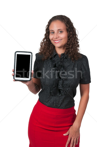 Stock fotó: Nő · tabletta · gyönyörű · számítógép · mosoly · internet