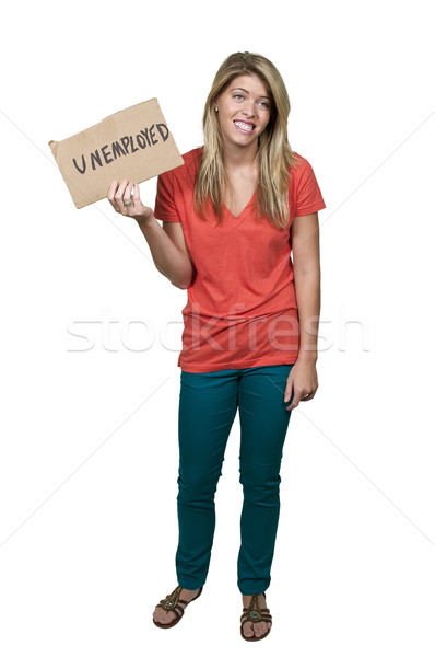 Nő tart munkanélküliség felirat gyönyörű fiatal nő Stock fotó © piedmontphoto