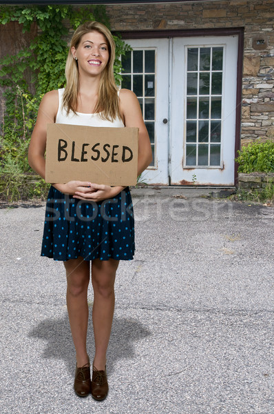 Woman Holding Sign that says Blessed Stock photo © piedmontphoto