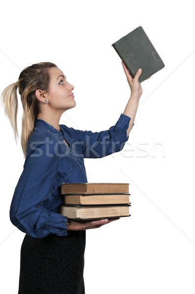 Nő könyvtáros gyönyörű nő könyvtár könyvek diák Stock fotó © piedmontphoto