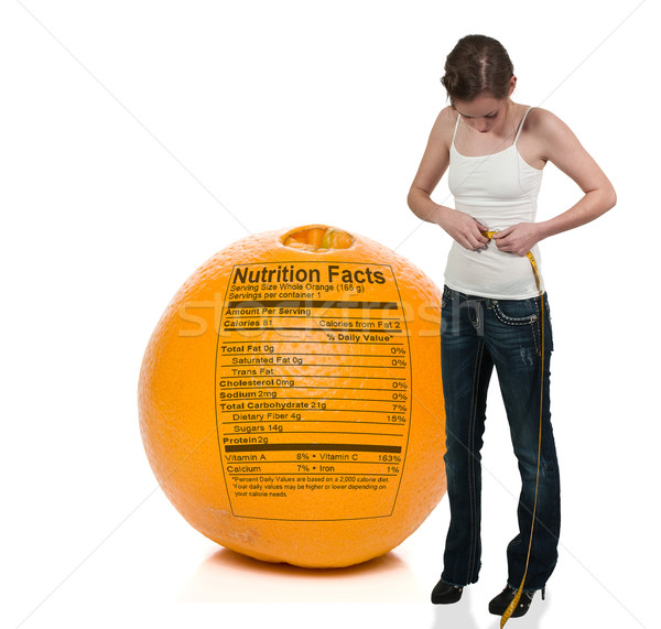Foto stock: Mulher · cintura · bela · mulher · fita · laranja