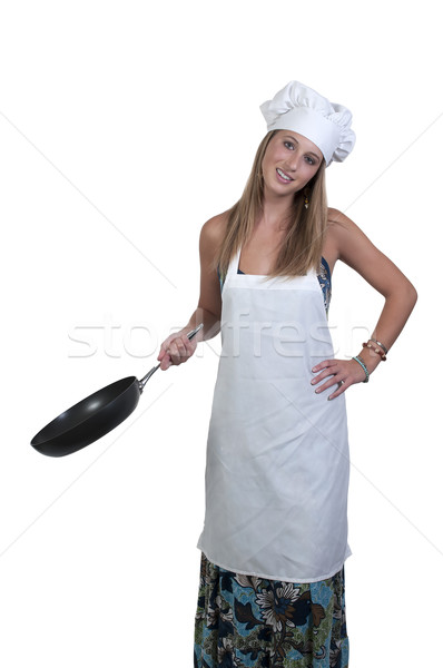 Zdjęcia stock: Kobieta · kucharz · piękna · młoda · kobieta · patelnia