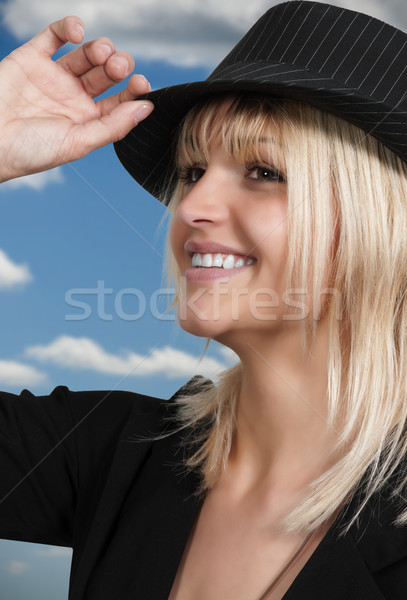 Stockfoto: Mooie · vrouw · mooie · jonge · vrouw · fedora · hoed · meisje