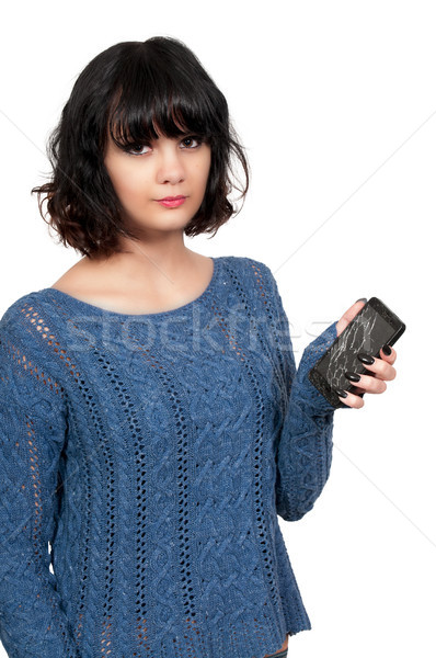 女性 ひびの入った 電話 画面 美人 壊れた ストックフォト © piedmontphoto