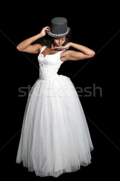 Schwarze Frau Hochzeitskleid schwarz Frau Braut Stock foto © piedmontphoto