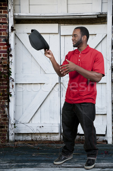 Omul negru fedora atractiv frumos african american pălărie Imagine de stoc © piedmontphoto