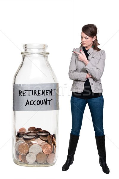 Vrouw pensioen rekening mooie vrouw munten Stockfoto © piedmontphoto