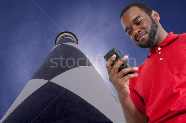 Człowiek czarny komórka telefonu Zdjęcia stock © piedmontphoto