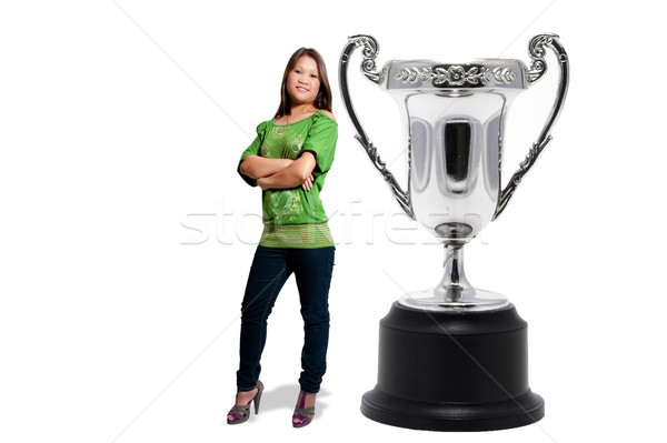 Troféu campeonato copo belo mulher em pé Foto stock © piedmontphoto