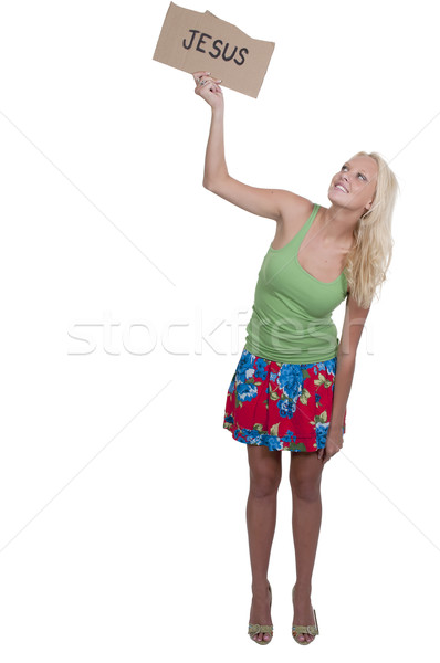 Frau halten jesus Zeichen schönen Stock foto © piedmontphoto