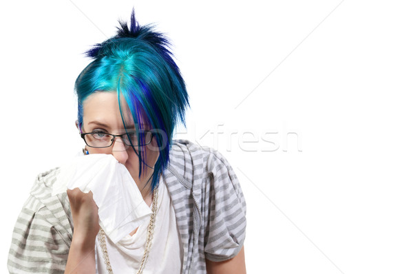 Kobieta dmuchanie nosa piękna kobieta zimno siano gorączka Zdjęcia stock © piedmontphoto