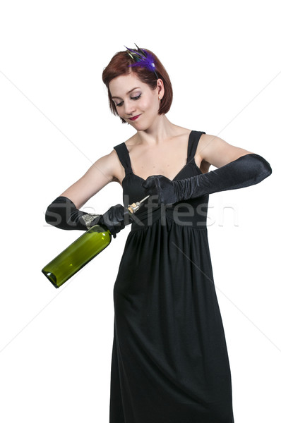 Frau Öffnen Wein schöne Frau Weinflasche Mädchen Stock foto © piedmontphoto