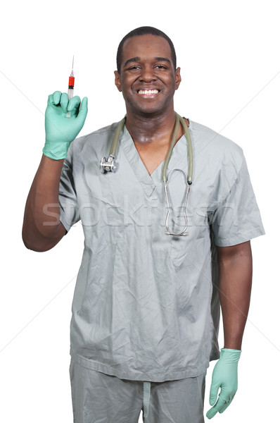 Foto stock: Médico · seringa · preto · africano · americano · médico · injeção