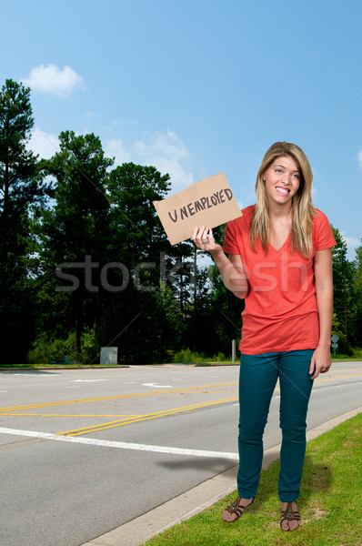 Frau halten Arbeitslosigkeit Zeichen schönen Stock foto © piedmontphoto