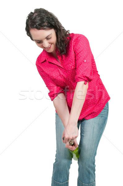 Frau Öffnen Wein schöne Frau Weinflasche Mädchen Stock foto © piedmontphoto